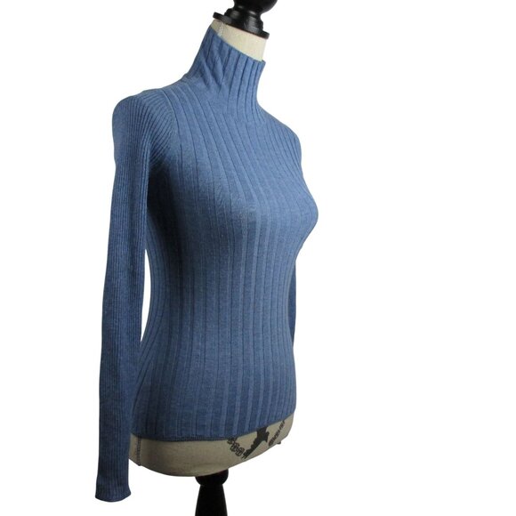 WHBM Mockneck Sweater Blue Cashmere Blend Size XS Fitted Layering Ribbed - Picture 4 of 7